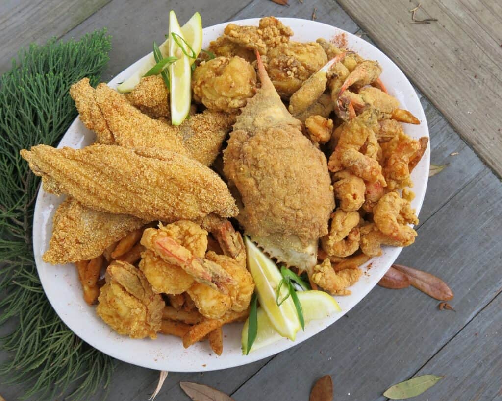 Fried Fish and Crab Entree The Camp Seafood Market & Patio